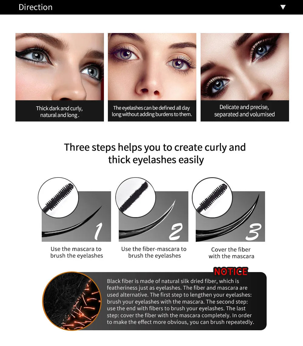 3D Lash Volumizing Mascara 2-Piece Set, Lengthening & Curling Effect, Waterproof Smudge-Proof for Dramatic Long Lashes, Black - Image 10