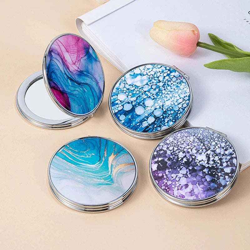 Stripe Pattern Vintage Hand Women Mini Compact Makeup Mirror Portable Green/Purple/Blue Bag Mirror - Image 3