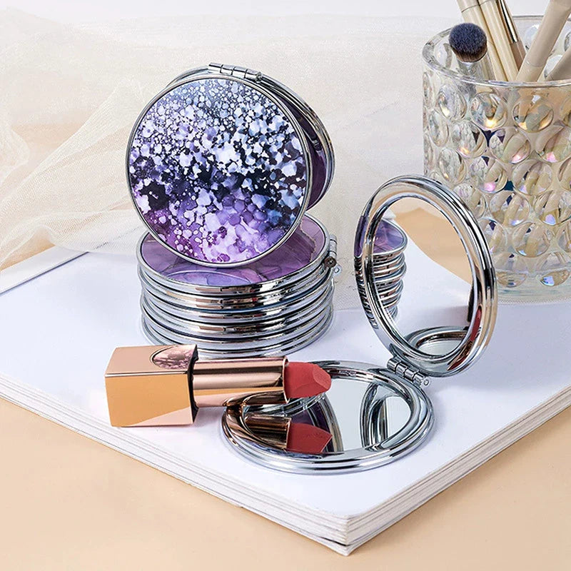 Stripe Pattern Vintage Hand Women Mini Compact Makeup Mirror Portable Green/Purple/Blue Bag Mirror - Image 6