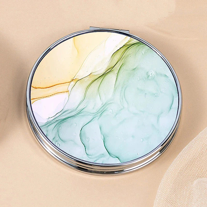 Stripe Pattern Vintage Hand Women Mini Compact Makeup Mirror Portable Green/Purple/Blue Bag Mirror - Image 10