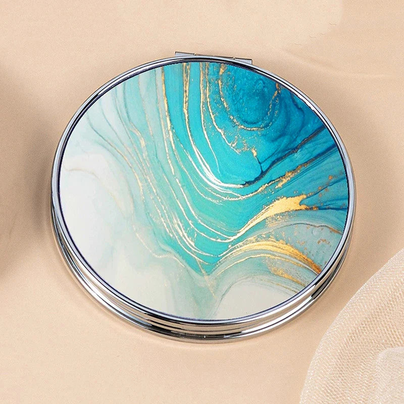Stripe Pattern Vintage Hand Women Mini Compact Makeup Mirror Portable Green/Purple/Blue Bag Mirror - Image 12