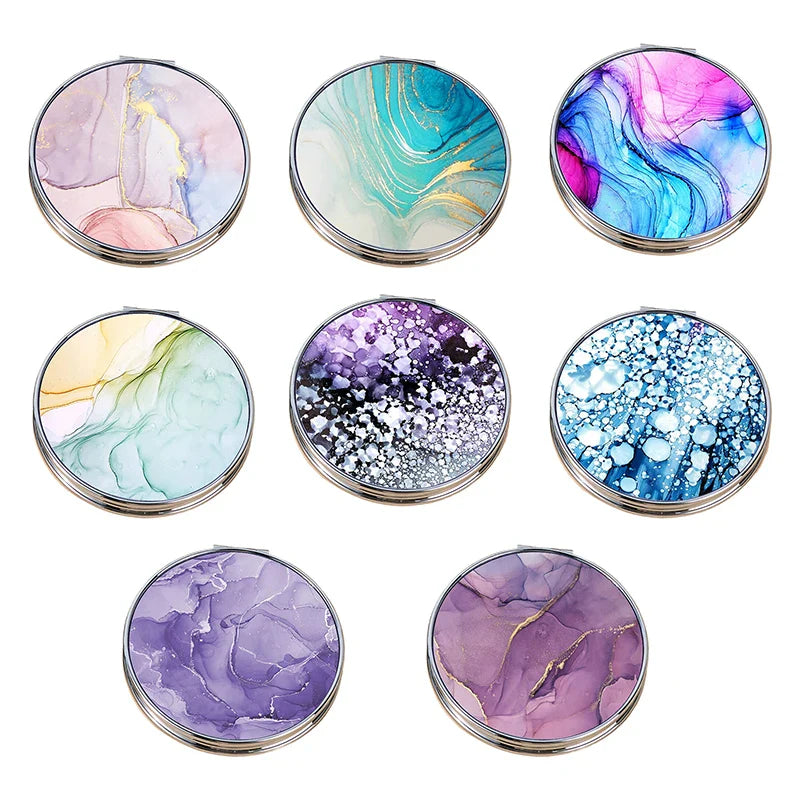 Stripe Pattern Vintage Hand Women Mini Compact Makeup Mirror Portable Green/Purple/Blue Bag Mirror - Image 4