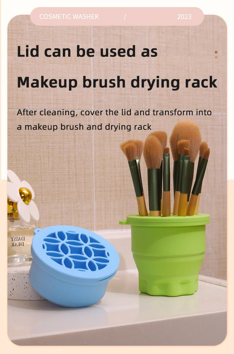 Multifunction Silicone Folding Makeup Brush Cleaning Cup Cleaning and drying 2-in-1 storage cup Beauty Cosmetic Brush Scrub Cup - Image 10