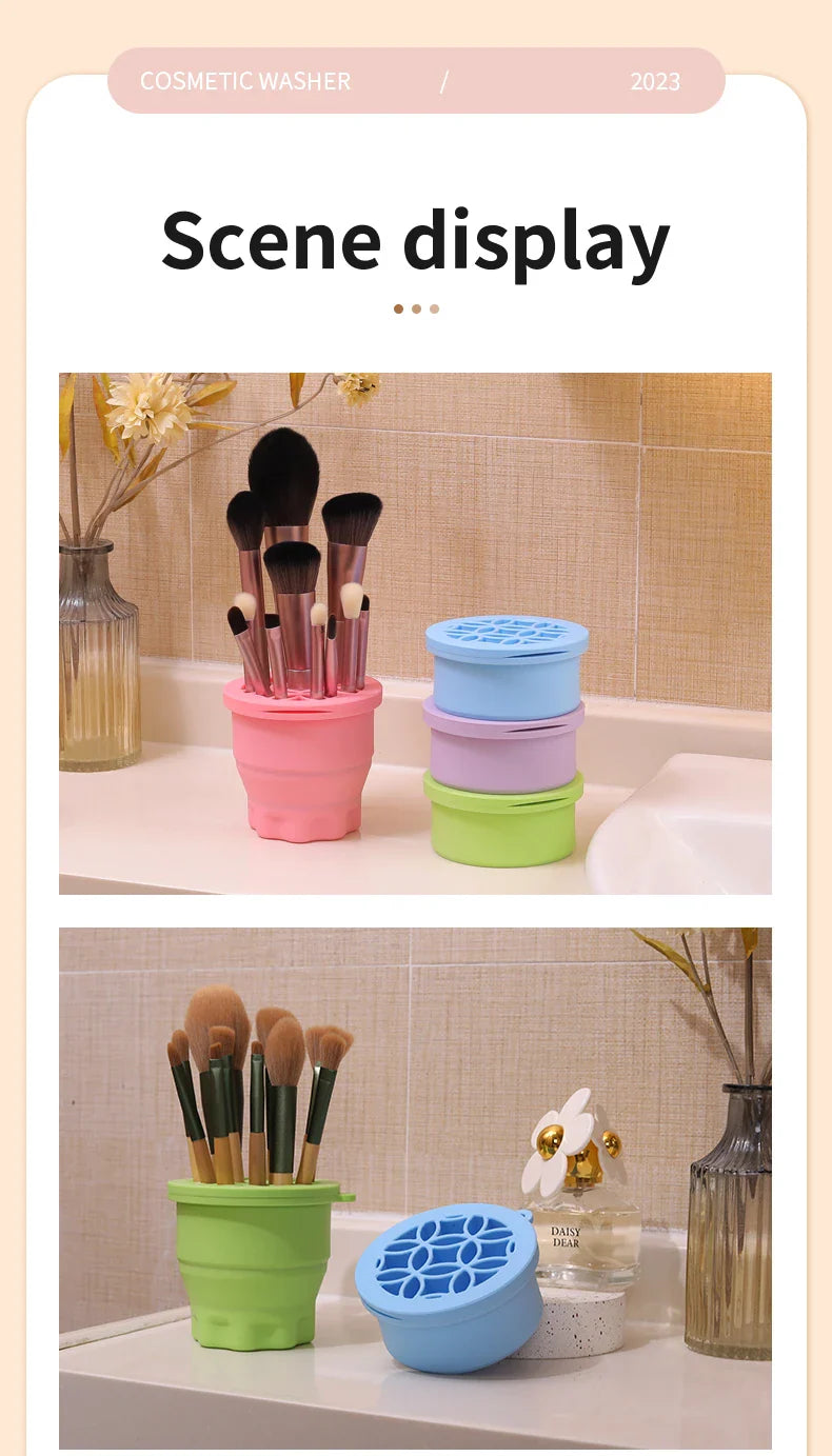 Multifunction Silicone Folding Makeup Brush Cleaning Cup Cleaning and drying 2-in-1 storage cup Beauty Cosmetic Brush Scrub Cup - Image 18