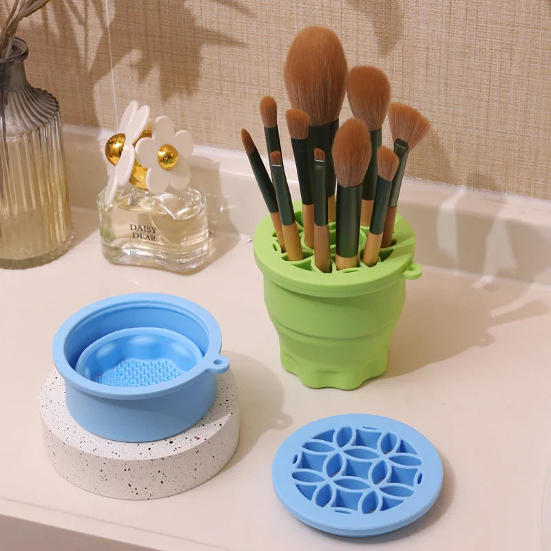 Multifunction Silicone Folding Makeup Brush Cleaning Cup Cleaning and drying 2-in-1 storage cup Beauty Cosmetic Brush Scrub Cup - Image 5