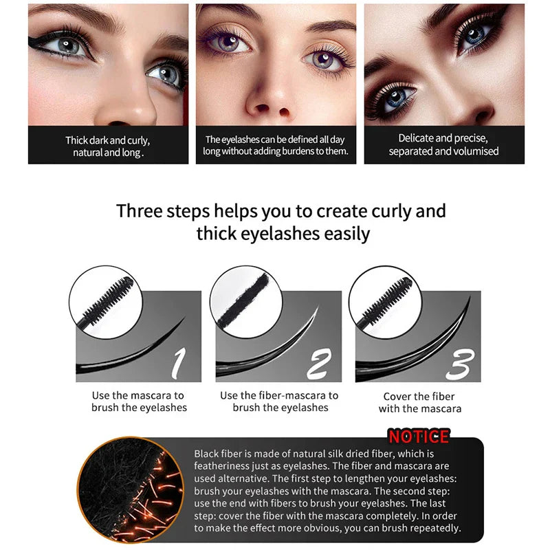 3D Lash Volumizing Mascara 2-Piece Set, Lengthening & Curling Effect, Waterproof Smudge-Proof for Dramatic Long Lashes, Black - Image 3