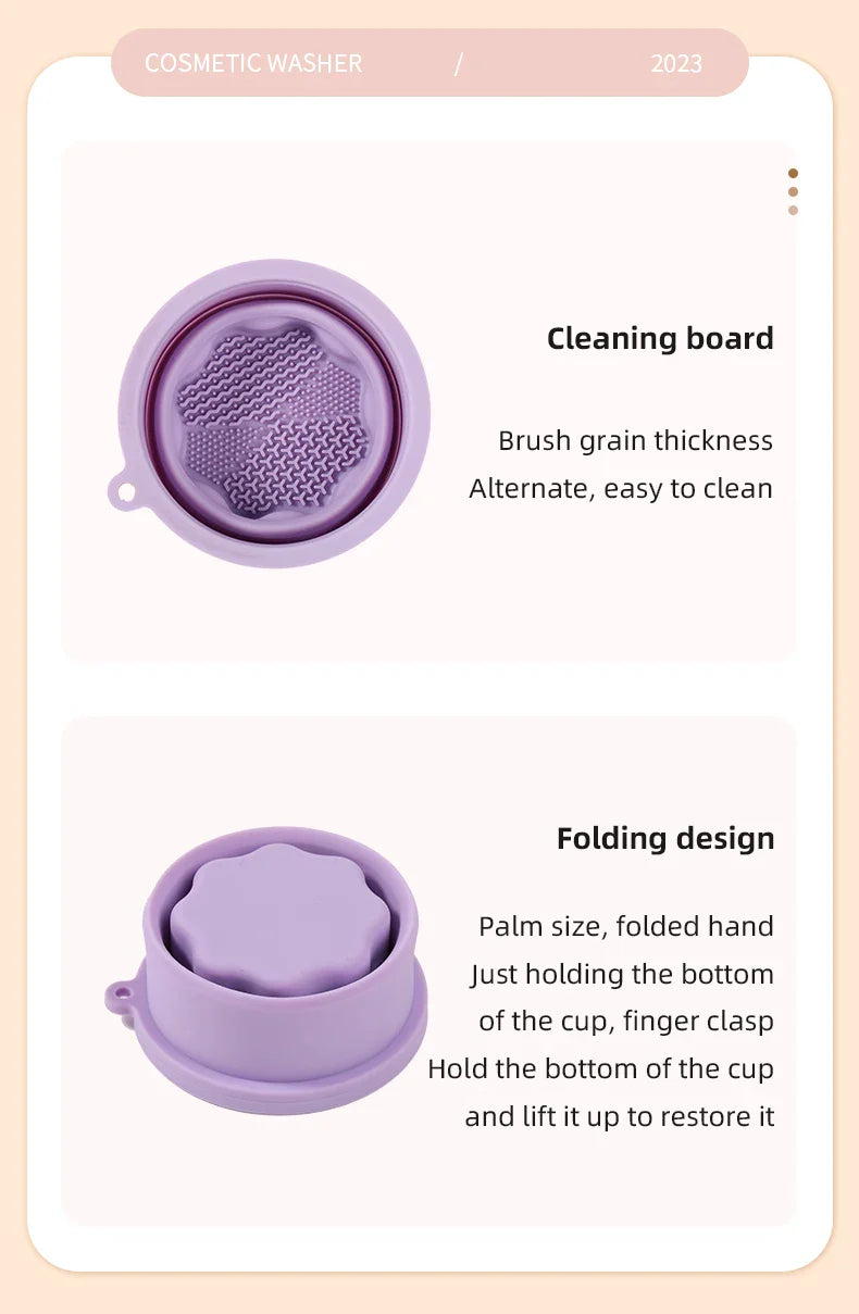 Multifunction Silicone Folding Makeup Brush Cleaning Cup Cleaning and drying 2-in-1 storage cup Beauty Cosmetic Brush Scrub Cup - Image 12