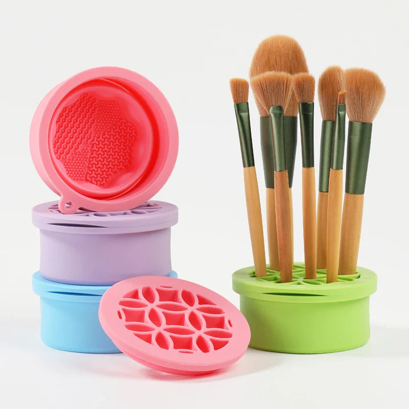 Multifunction Silicone Folding Makeup Brush Cleaning Cup Cleaning and drying 2-in-1 storage cup Beauty Cosmetic Brush Scrub Cup - Image 3