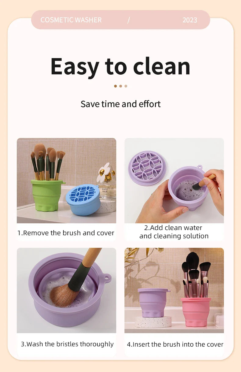 Multifunction Silicone Folding Makeup Brush Cleaning Cup Cleaning and drying 2-in-1 storage cup Beauty Cosmetic Brush Scrub Cup - Image 15