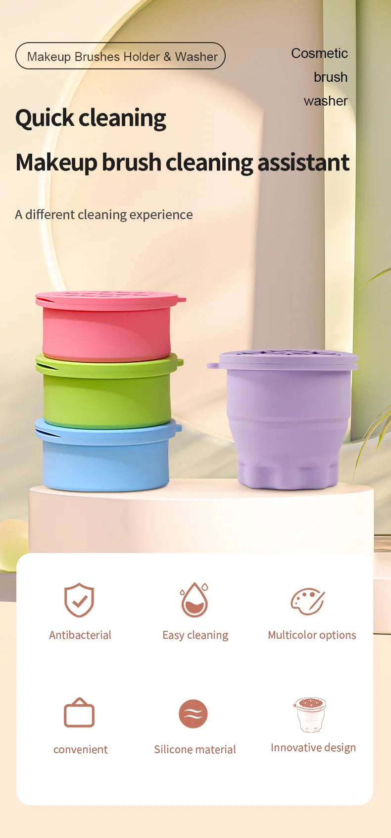 Multifunction Silicone Folding Makeup Brush Cleaning Cup Cleaning and drying 2-in-1 storage cup Beauty Cosmetic Brush Scrub Cup - Image 7