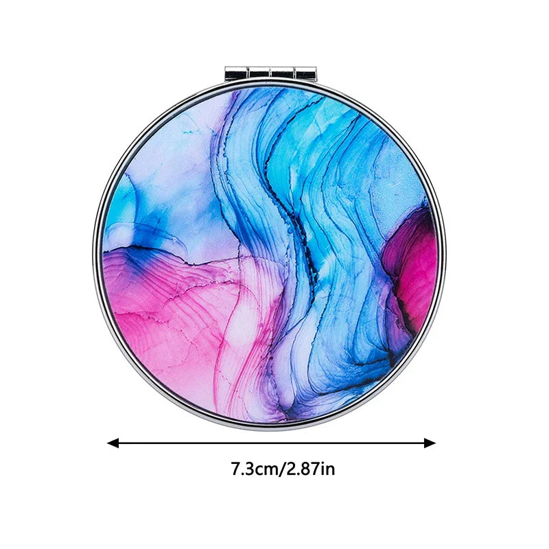 Stripe Pattern Vintage Hand Women Mini Compact Makeup Mirror Portable Green/Purple/Blue Bag Mirror - Image 5