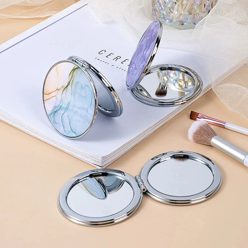 Stripe Pattern Vintage Hand Women Mini Compact Makeup Mirror Portable Green/Purple/Blue Bag Mirror - Image 2
