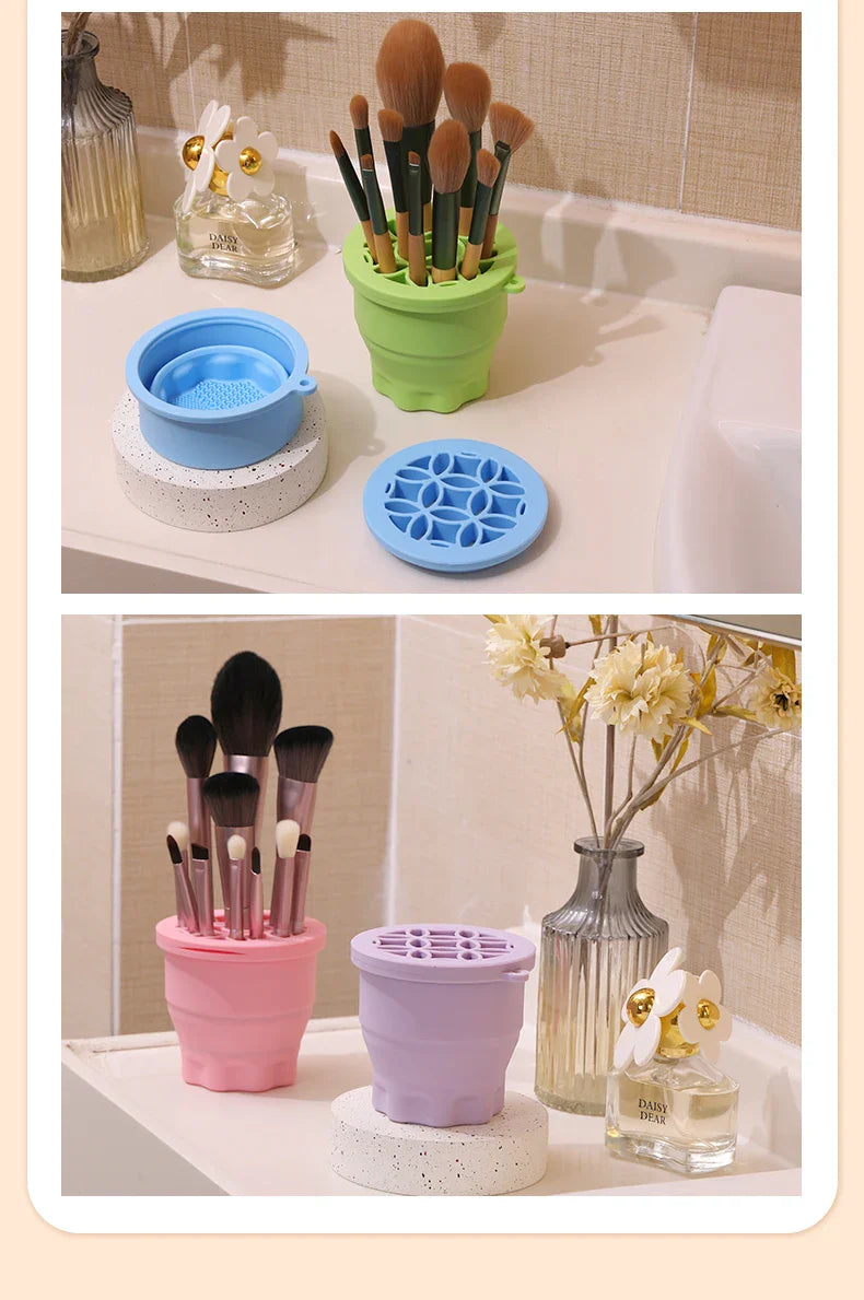 Multifunction Silicone Folding Makeup Brush Cleaning Cup Cleaning and drying 2-in-1 storage cup Beauty Cosmetic Brush Scrub Cup - Image 19