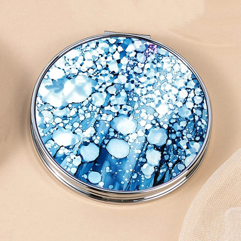 Stripe Pattern Vintage Hand Women Mini Compact Makeup Mirror Portable Green/Purple/Blue Bag Mirror - Image 8