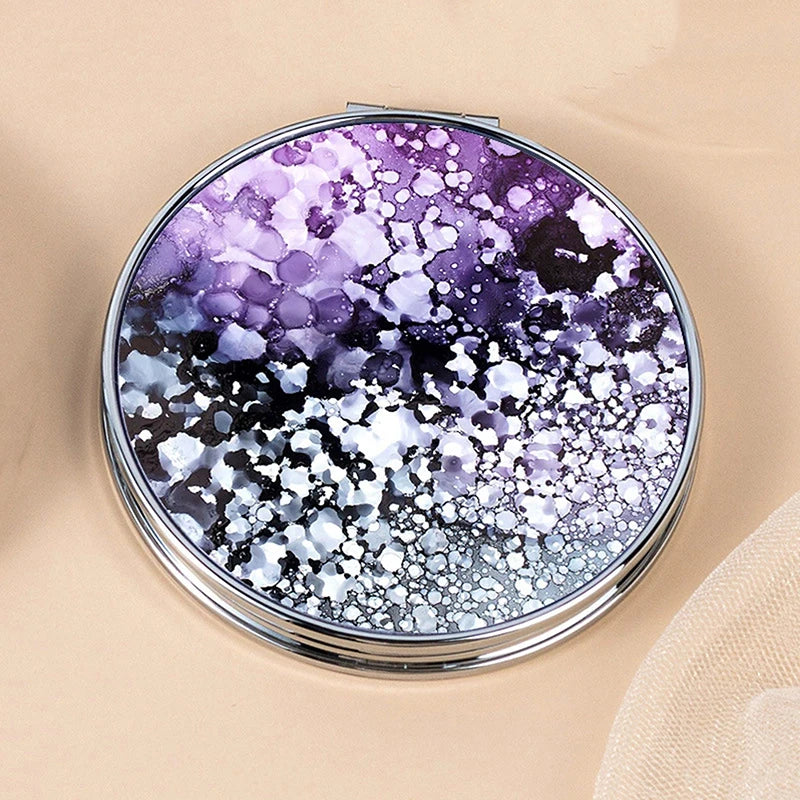 Stripe Pattern Vintage Hand Women Mini Compact Makeup Mirror Portable Green/Purple/Blue Bag Mirror - Image 11