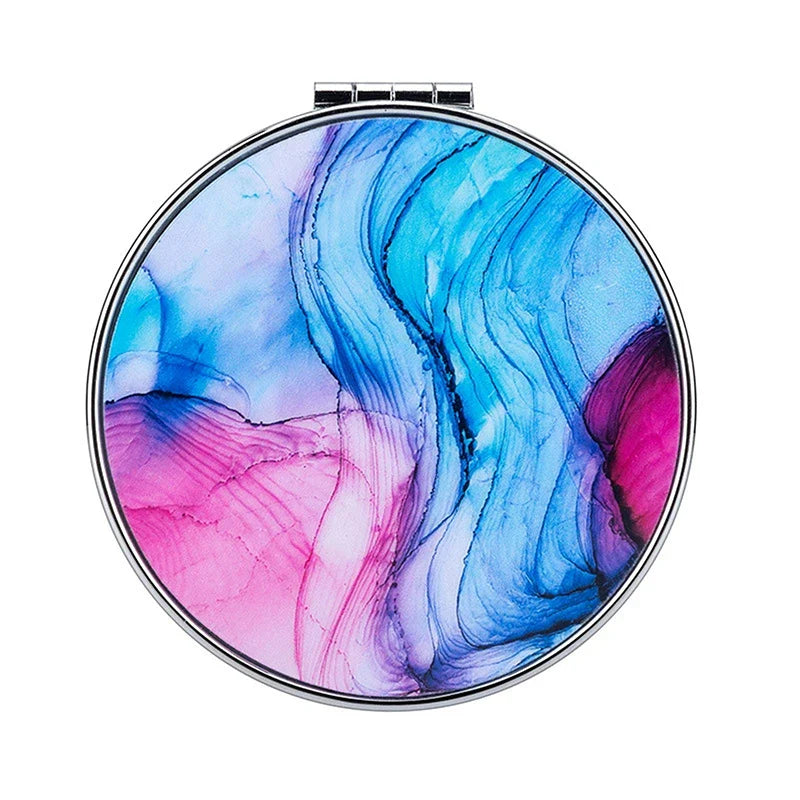 Stripe Pattern Vintage Hand Women Mini Compact Makeup Mirror Portable Green/Purple/Blue Bag Mirror - Image 7