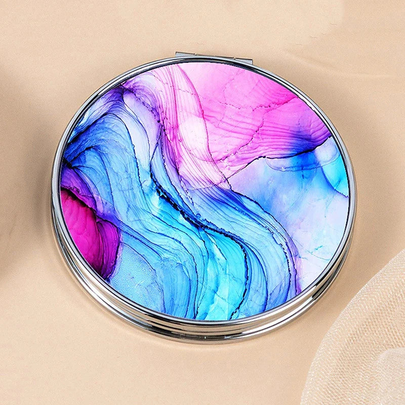 Stripe Pattern Vintage Hand Women Mini Compact Makeup Mirror Portable Green/Purple/Blue Bag Mirror - Image 13